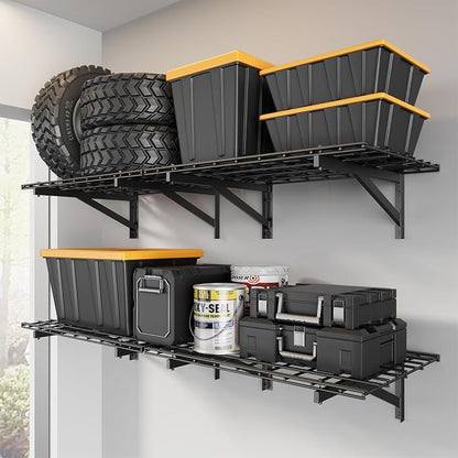 4 Pack Heavy Duty Garage Wall Shelving Set, Wall Mounted Garage Shelves 1000lbs by Jusgym
