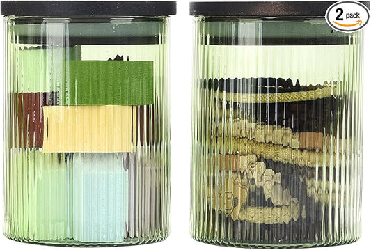 2 Pack Ribbed Glass Qtip Holder Dispenser Set by BKYFPQ