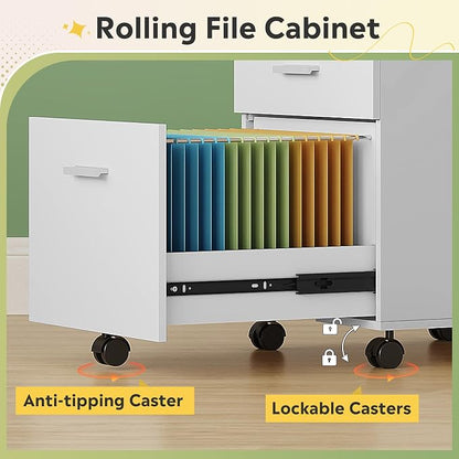 DEVAISE 3 Drawer Wood Mobile File Cabinet, Rolling Filing Cabinet - Image 6
