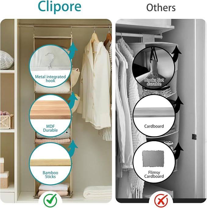 2 Pack 6-Shelf Hanging Closet Storage, Strong Frame Beige Closet Organizer - Image 3