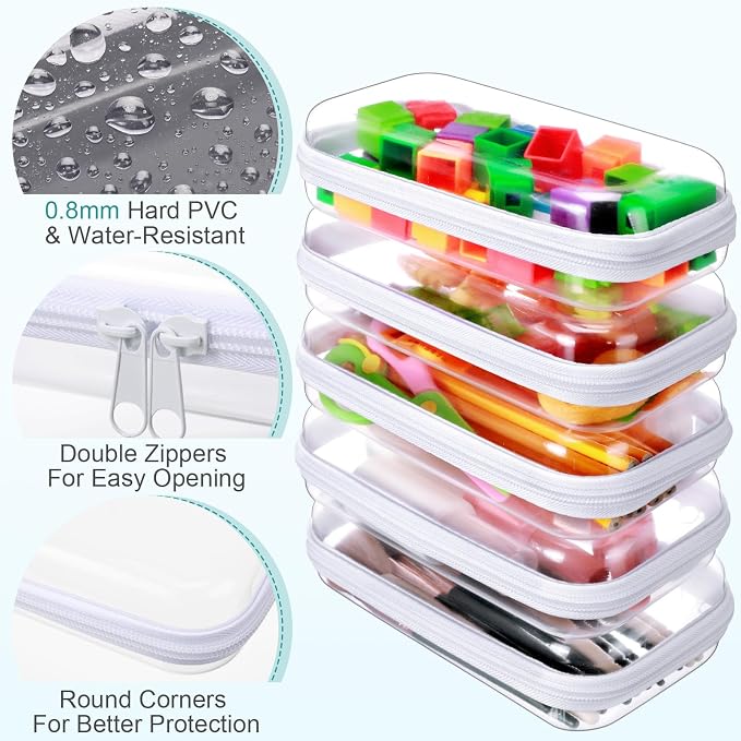 Sanwuta 6 Pcs Clear Hard Zipper Case Hard Plastic Zipper Pouches Transparent - Image 3