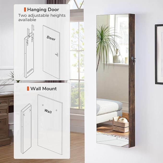 GISSAR Full Length Mirror Jewelry Cabinet, 6 LEDs Jewelry Armoire Wall Mounted - Image 2