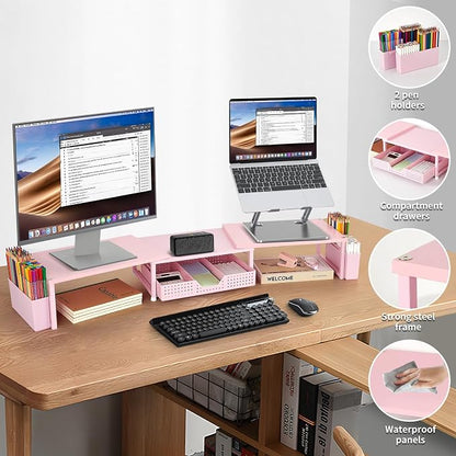 OPNICE Wood Desk Organizers and Accessories, Dual Monitor Stand Riser - Image 4