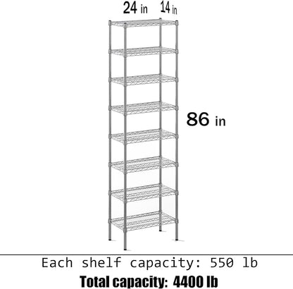 14" Deep x 24" Wide x 86" Height Wire Shelving Kit | 8-Tier | NSF Commercial - Image 3