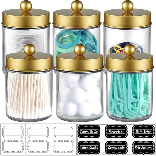 Amolliar 6Pc Apothecary Jars Bathroom Vanity Organizer- Rustic Farmhouse Decor by Amolliar