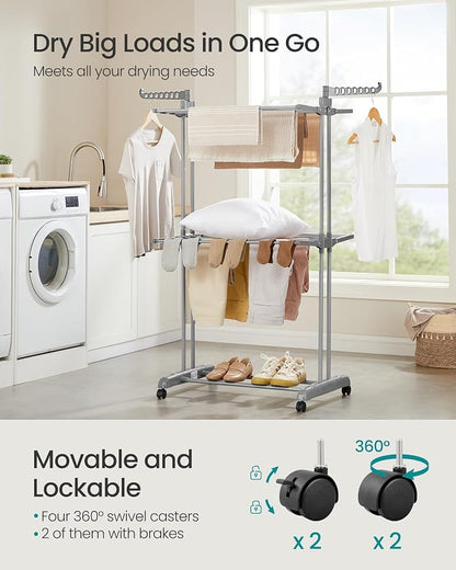 SONGMICS Clothes Drying Rack 3-Tier, Foldable Laundry Drying Rack 58.3-Inch Tall - Image 3