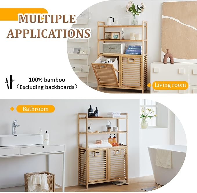 Double Tilt Out Laundry Hamper, Bamboo Hamper - Image 7