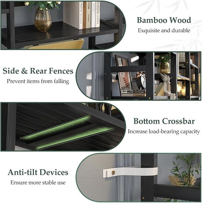 Homykic Bamboo Triple Wide Bookshelves and Bookcases, 6-Tier Shallow Open - Image 4