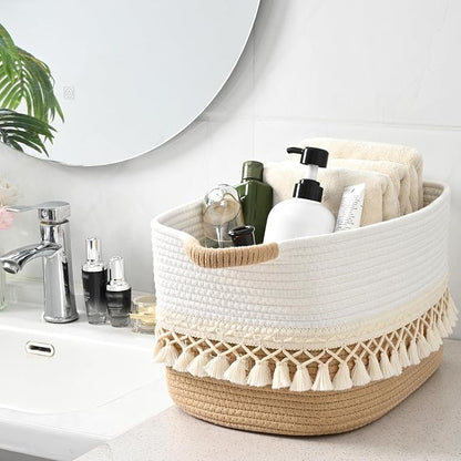 6 Pack Storage Basket for Shelves, Boho Cotton Rope Storage Bins - Image 7