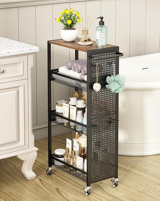 Utility Slim Storage Cart 4 Tier Small Rolling Kitchen Laundry Room by Unknown