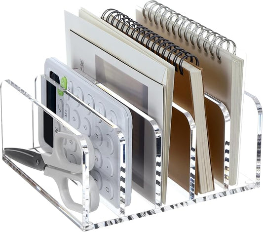 SANRUI Acrylic Desk File Organizer Holder, 5 Upright Clear Desktop Mails Sorter by SANRUI