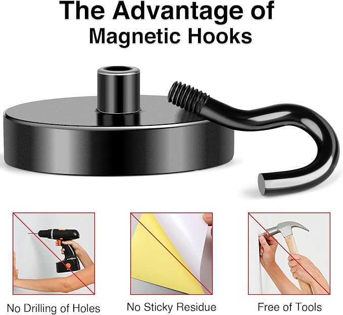 MIKEDE Black Magnetic Hooks Heavy Duty, 170LB+ Strong Neodymium Magnets - Image 5