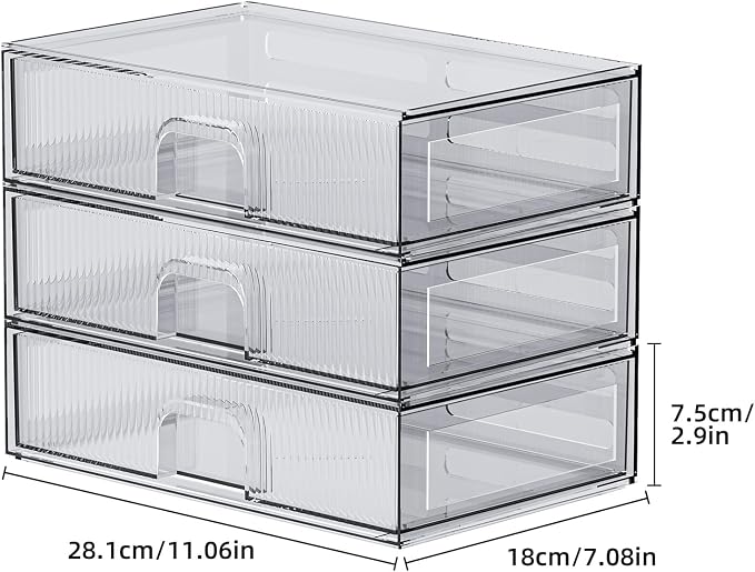 ZHIAI Stackable Storage Drawer, 3 Piece Acrylic Organiser - Image 3