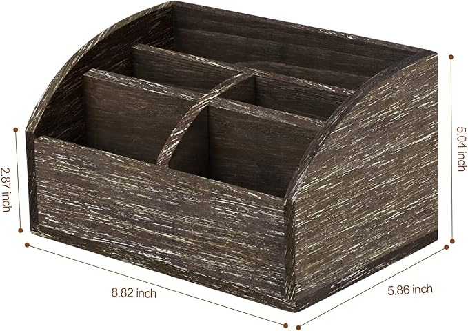OKSQW Wood Desk Organizer, Solid Wooden Dark Brown Pen Holder - Image 2