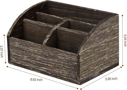 OKSQW Wood Desk Organizer, Solid Wooden Dark Brown Pen Holder - Image 2
