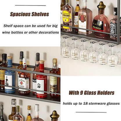 Wall Mounted Wine Rack with Glass Holder，Stylish Mini Floating Bar Shelves - Image 5