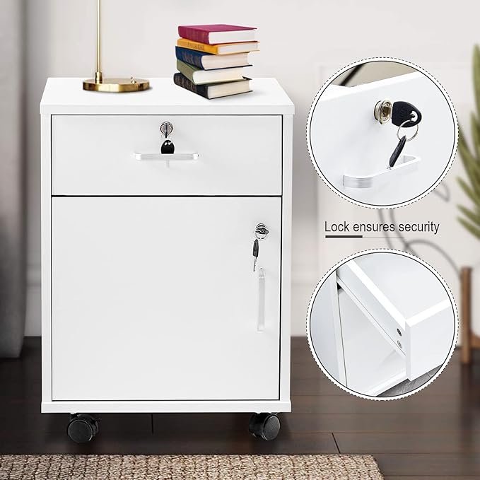 File Cabinet with Lock and Drawer, Mobile Under Desk Storage Cabinet with 360° - Image 4