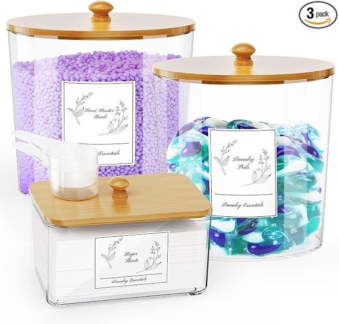 3 Pack Laundry Powder Container & Dryer Sheet Holder, Large Plastic Laundry by COAZEX