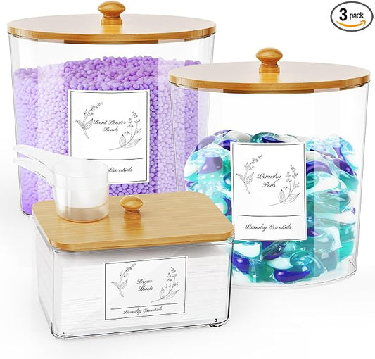 3 Pack Laundry Powder Container & Dryer Sheet Holder, Large Plastic Laundry by COAZEX