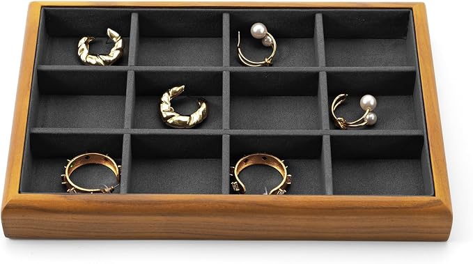 Oirlv Solid Wood 12 Grid Jewelry Organizer Tray Jewelry Drawer Organizer by Oirlv