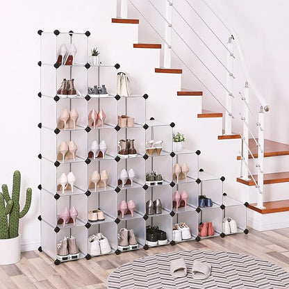 SONGMICS Shoe Rack with 32 Cubes, Interlocking Plastic Shoe Organizer, DIY - Image 2