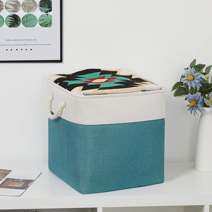 Bidtakay Fabric Baskets for Closets Shelves Lined Set of 3 Large Square - Image 7