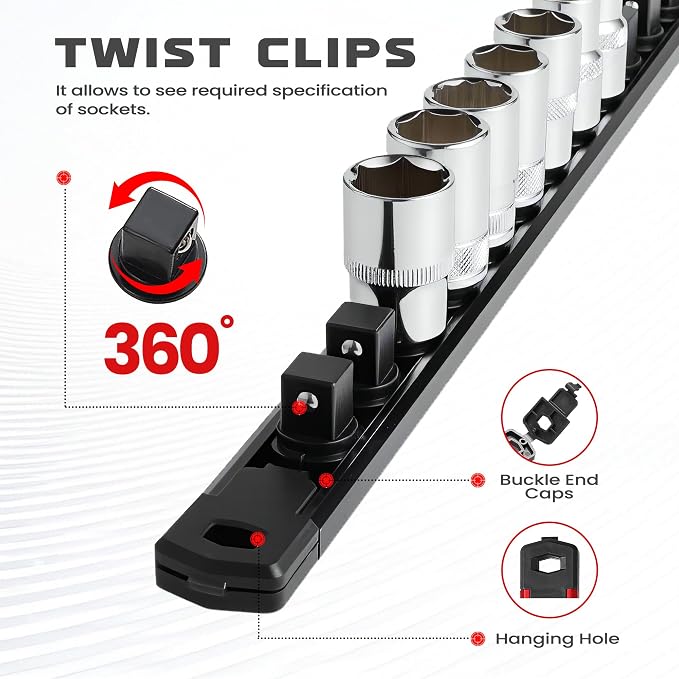 ALOANES 6-Piece Magnetic Socket Organizer, Heavy Duty Aluminum Socket Rails - Image 3