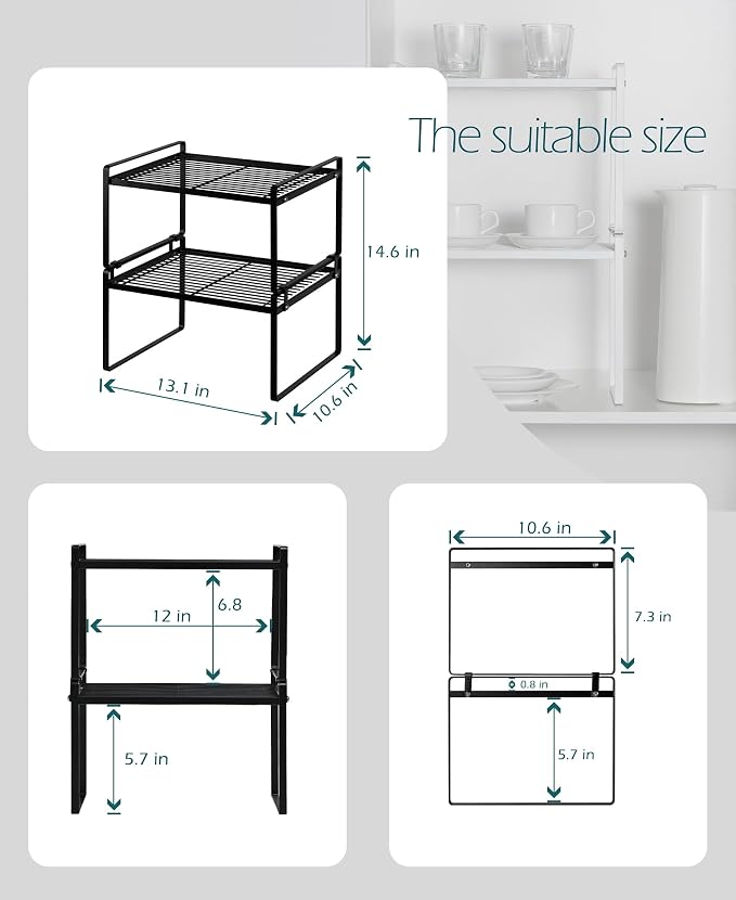 2Pack Kitchen Cabinet Shelf Counter Organizer Rack Pantry Storage Bathroom - Image 3