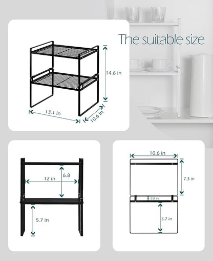 2Pack Kitchen Cabinet Shelf Counter Organizer Rack Pantry Storage Bathroom - Image 3