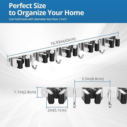 2 Pack Broom Holder Wall Mount Mop and Broom Hanger Broom Organizer Storage - Image 7