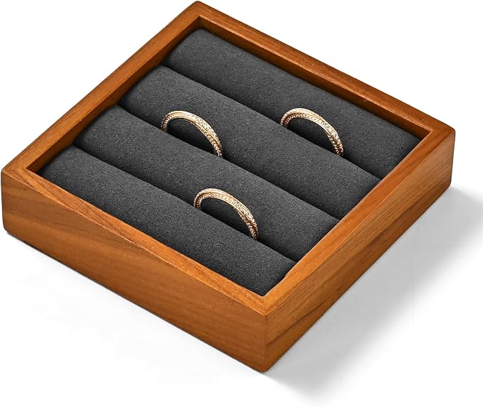 Solid Wood 3-Slots Jewelry Ring Display Tray Showcase Small Jewelry Display - Image 5