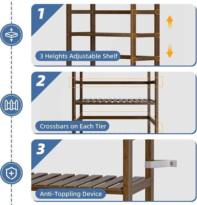 HITNET Bookcase, Bamboo Bookshelf, 6-Tier Adjustable Tall Open Book Shelf - Image 6