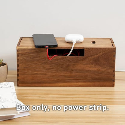 Acacia Wood Cable Management Box, Wooden Cord Hider & Organizer - Image 5