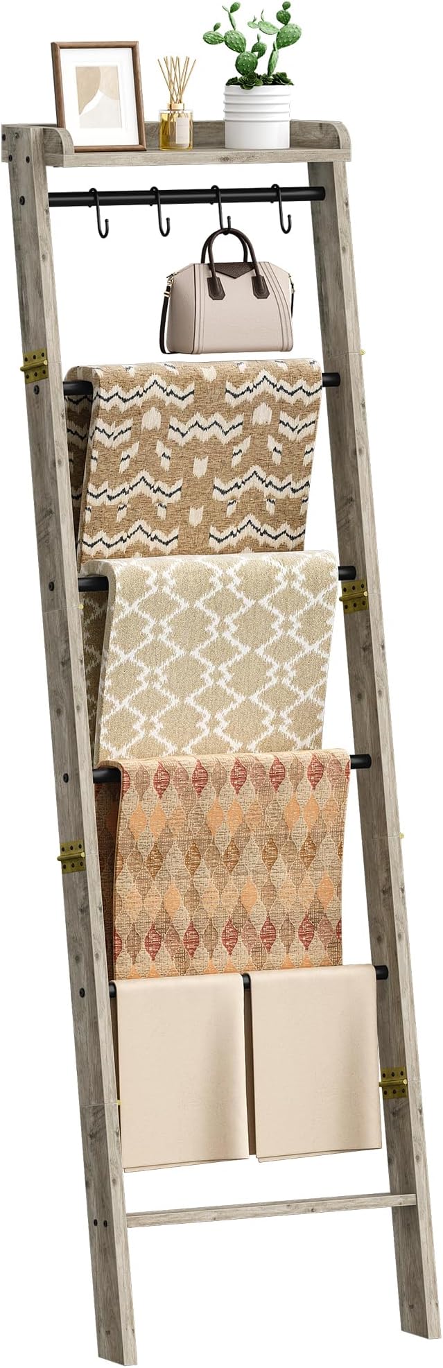 Blanket Ladder Shelf, Decorative Quilt Rack, 7-Tier Farmhouse Ladder Holder - Image 8