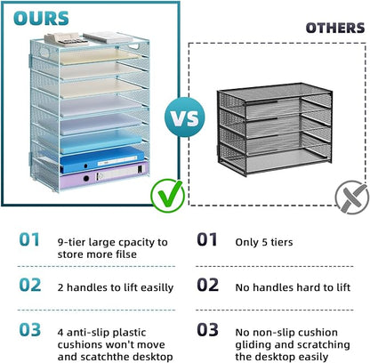 Marbrasse Paper Organizer Letter Tray, 9 Tier Mesh File Organizer - Image 2