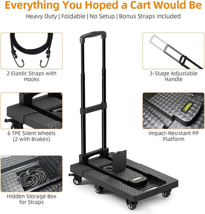 Dolly Cart with Wheels 440lbs, Folding Hand Truck with 6 TPE Wheels & 21 in - Image 6