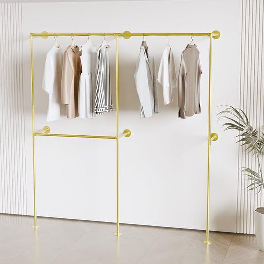 Industrial Pipe Clothing Rack, Heavy Duty Wall Mounted Clothes Rack, Retail by Anynice