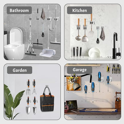 Daily Treasures 6 Pcs Stainless Steel Broom Holder Wall Mount Self Adhesive - Image 5