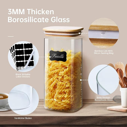 Square Glass Jars with Bamboo Lids 53 FL OZ, Glass Canisters with Airtight Lid - Image 3