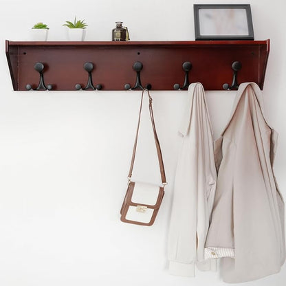 WEBI Wall Shelf with Hooks Underneath, 35” Long Wall Mounted Coat Rack with - Image 2