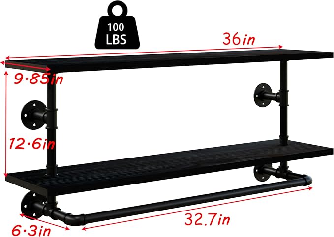 Clothes Rack 36in, 2-Tier Wall Mounted Garment Rack - Image 8