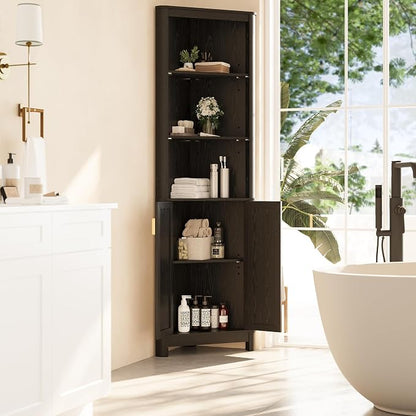 69" Tall Corner Shelf with Doors, 7-Tier Corner Storage Cabinet with Doors - Image 6
