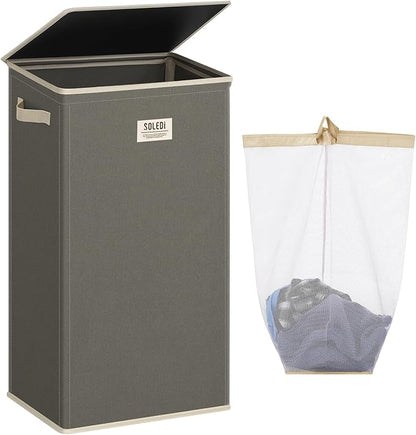 SOLEDI Laundry Hamper with Lid 100L Large & Tall Collapsible Laundry Basket by SOLEDI