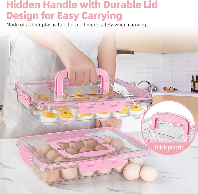 Deviled Egg Containers with Lid and Handle, Durable Clear Plastic Deviled Egg - Image 4