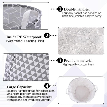 Patelai 3 Pieces Large Laundry Hamper Round Collapsible Organizer Storage Bin - Image 3