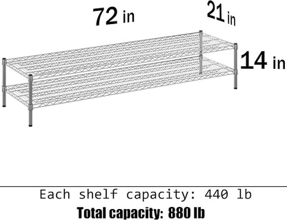 21" Deep x 72" Wide x 14" Height Wire Shelving Kit | 2-Tier | NSF Commercial - Image 3