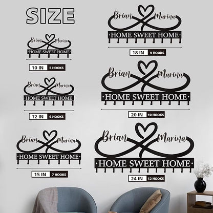 Personalized Couple's Name Key Rack, Wall Mounted Metal Key Holder - Image 5