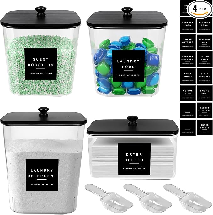 4 Pack Laundry Pod Containers and Dryer Sheet Holder Acrylic Jars by POLRAI