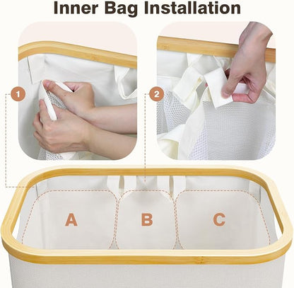Extra Large 3 Section Dirty Clothes Laundry Basket - Image 2