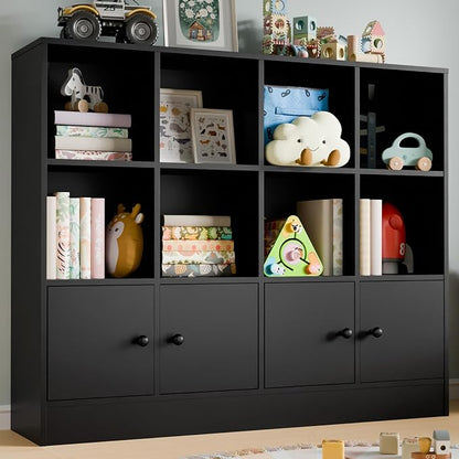 Cozy Castle Black Wood Bookcase, 12 Cube Storage Organizer Bookshelf by CozyCastle